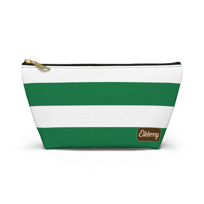 Big Bottom Zipper Pouch - Kelly Green/White Stripes