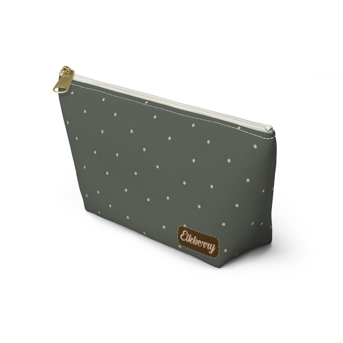 Big Bottom Zipper Pouch - Dots on Sage