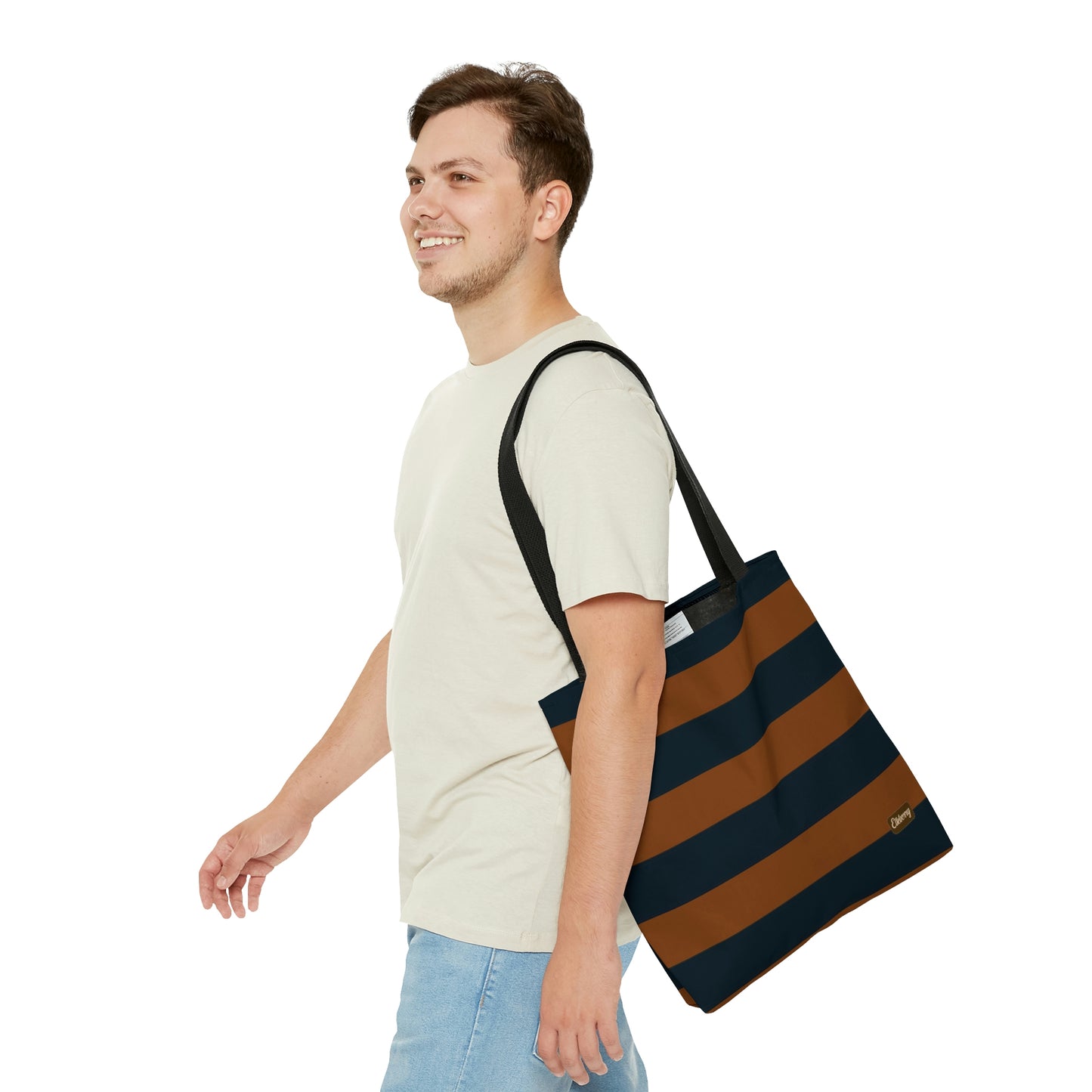 Lightweight Tote Bag - Pumpkin/Navy Stripes