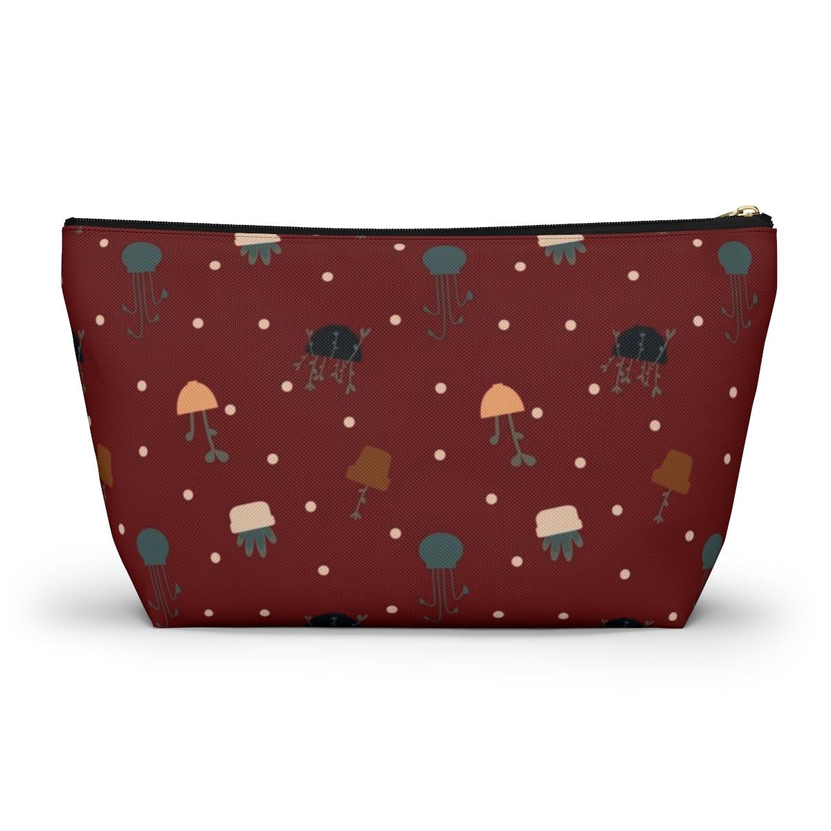 Big Bottom Zipper Pouch - Potted Plants in Red