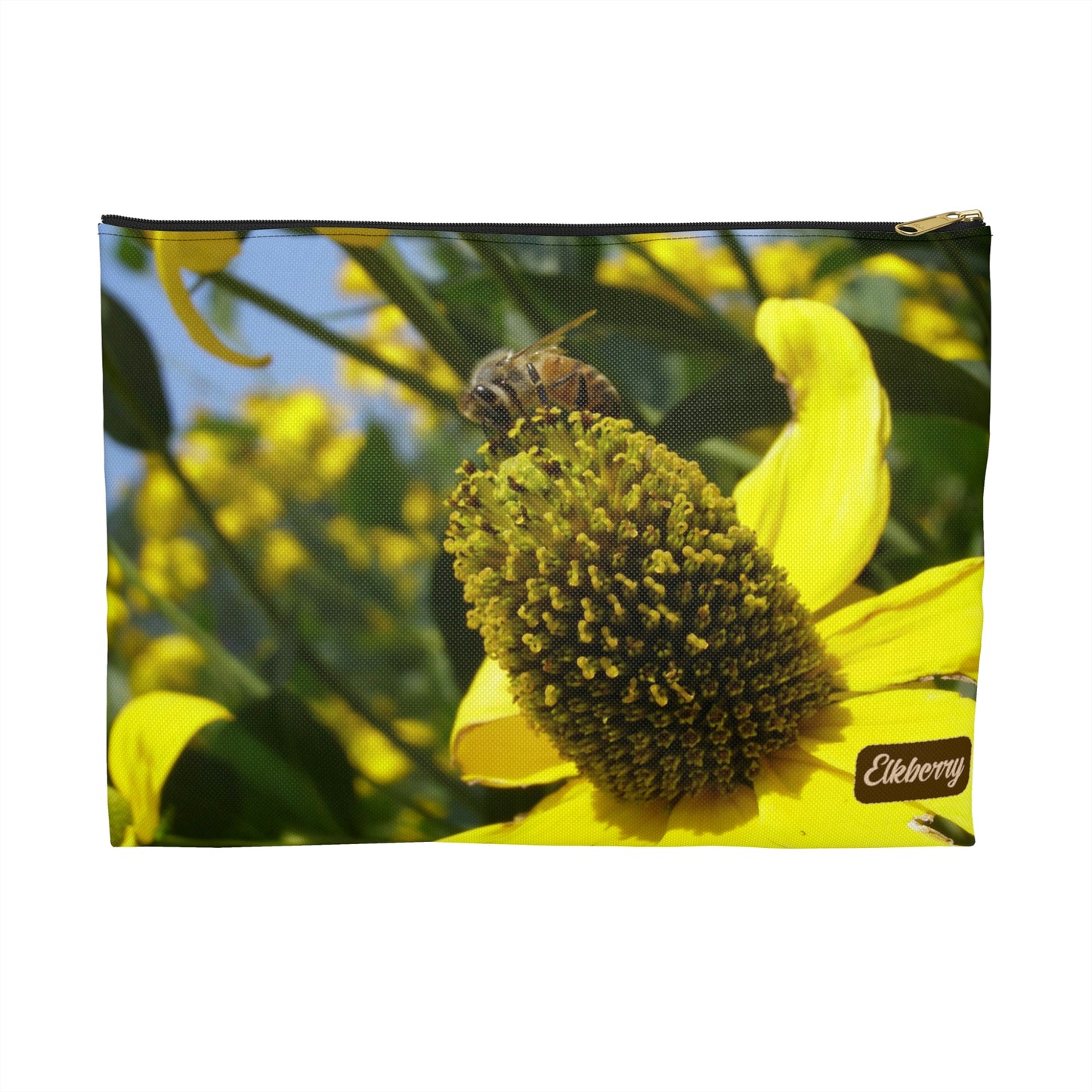 Flat Zipper Pouch - Bee on Yellow Coneflower