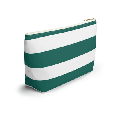 Big Bottom Zipper Pouch - Turquoise/White Stripes