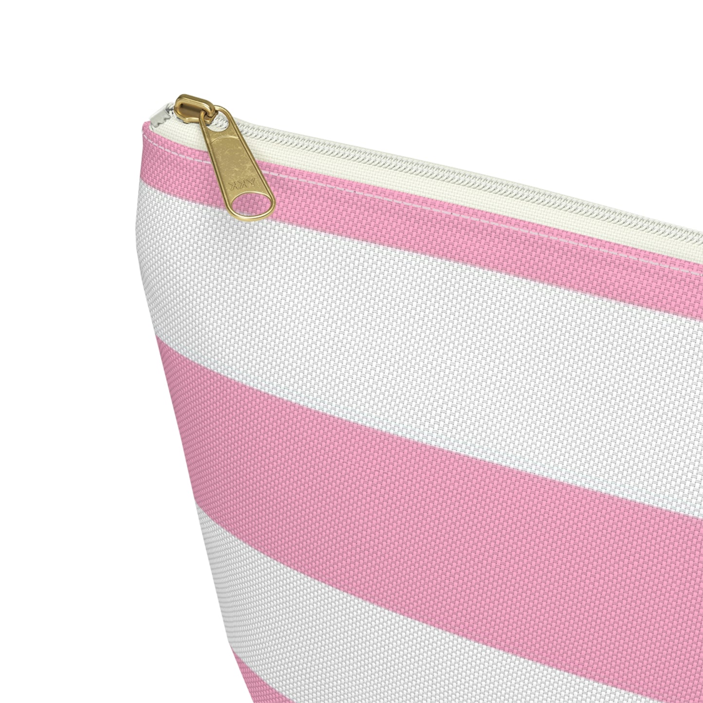 Big Bottom Zipper Pouch - Baby Pink/White Stripes