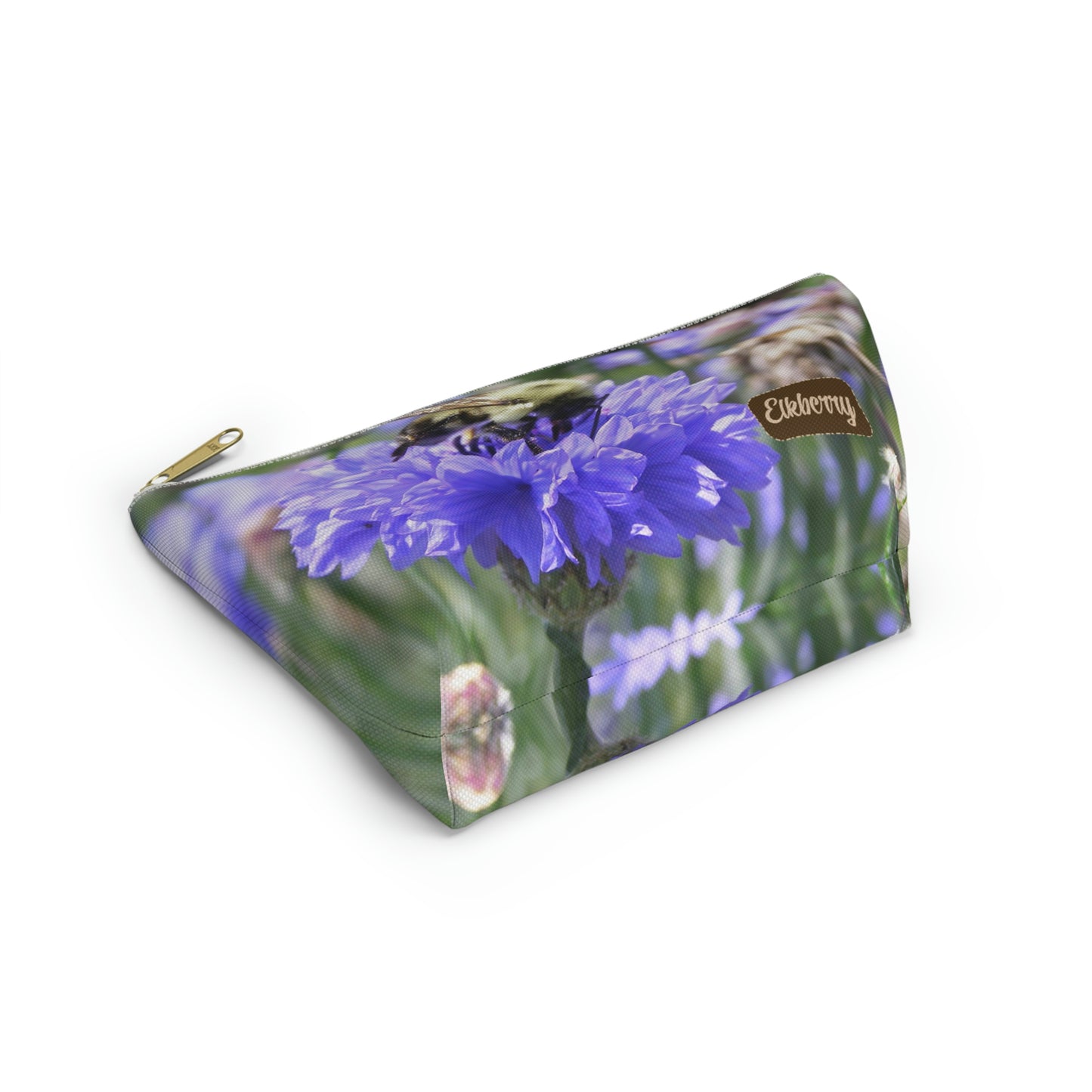 Big Bottom Zipper Pouch - Bee on Bachelor's Button