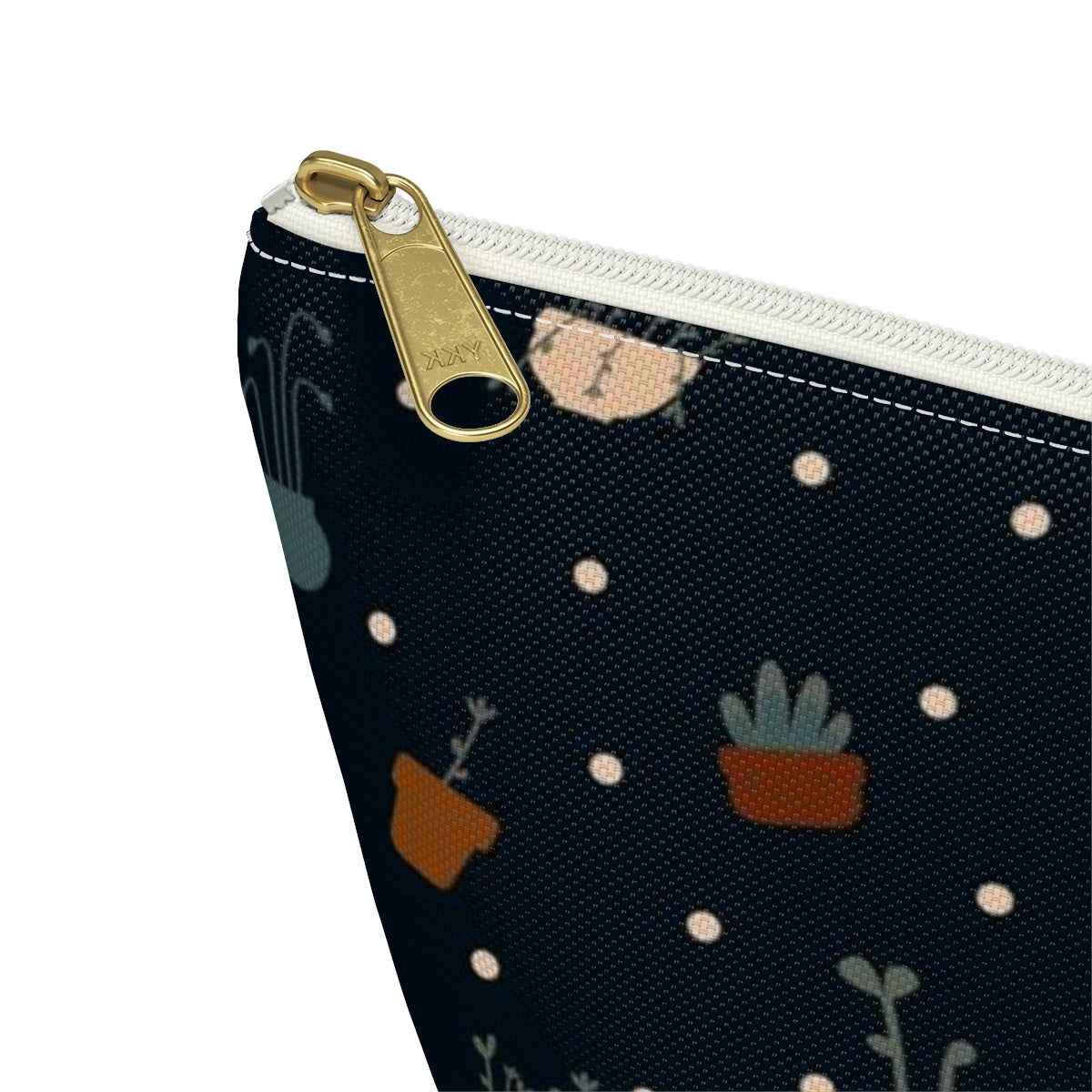 Big Bottom Zipper Pouch - Potted Plants in Navy