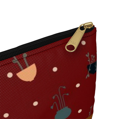 Flat Zipper Pouch - Potted Plants in Red