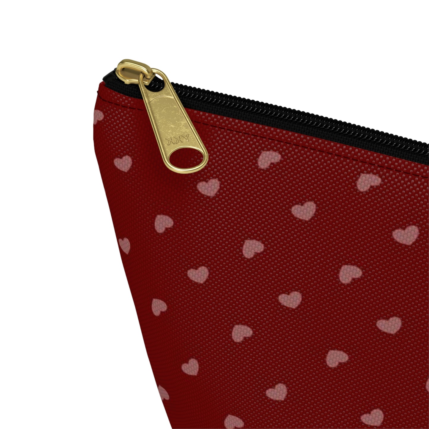 Big Bottom Zipper Pouch - Hearts on Red