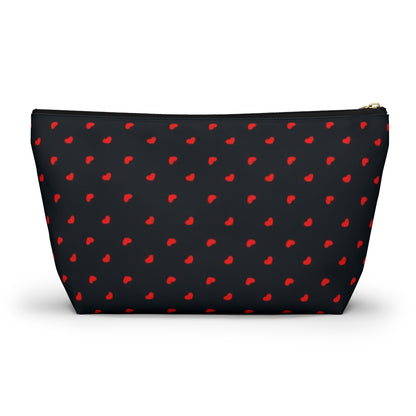 Big Bottom Zipper Pouch - Hearts on Navy