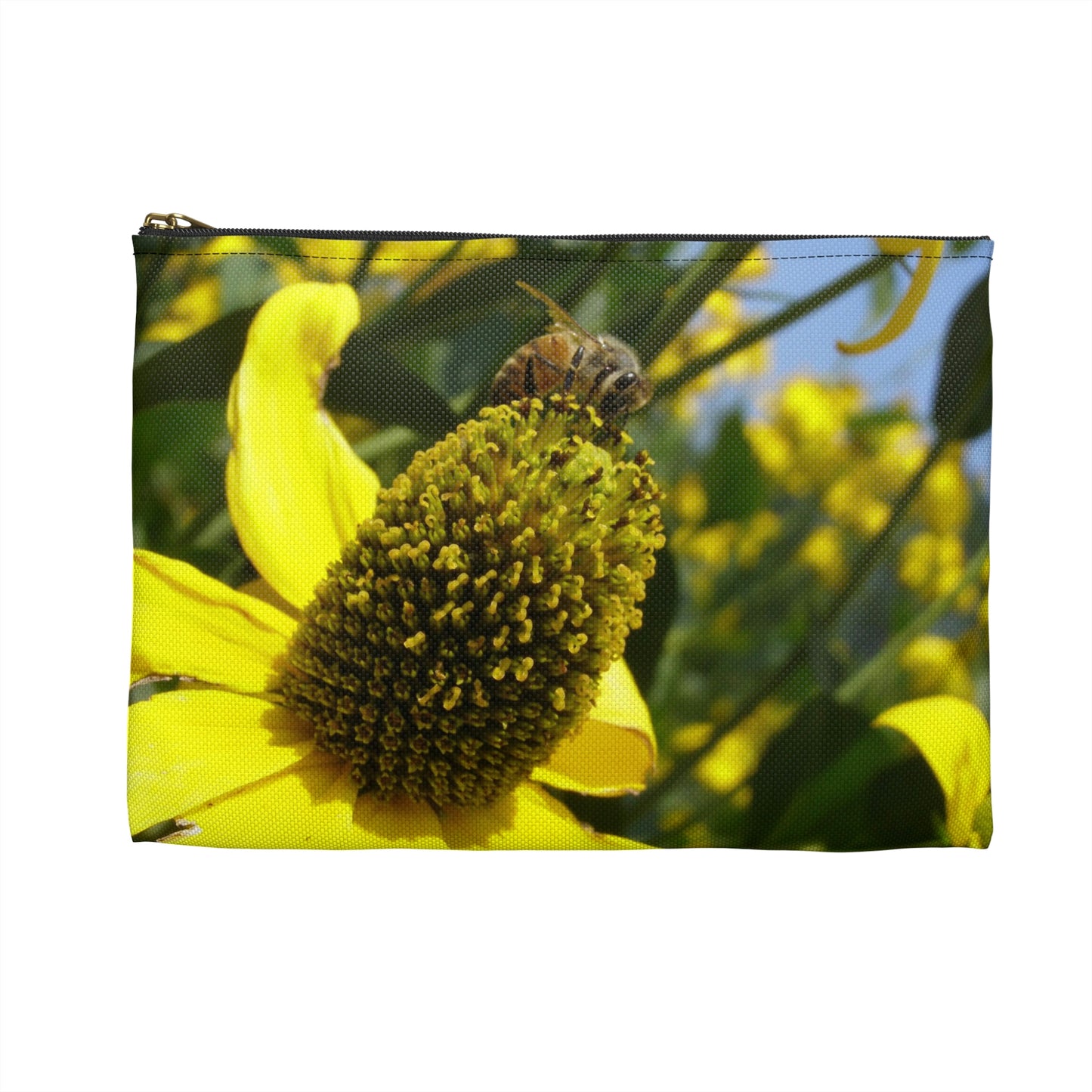 Flat Zipper Pouch - Bee on Yellow Coneflower