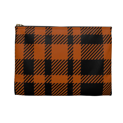 Flat Zipper Pouch - Orange Buffalo Check, Orange Plaid