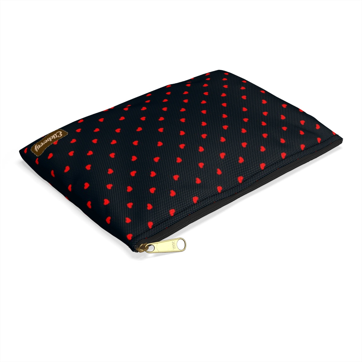 Flat Zipper Pouch - Hearts on Navy