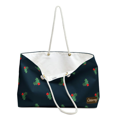 Weekender Tote Bag - Holly Berries & Leaves on Navy