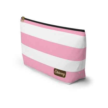 Big Bottom Zipper Pouch - Baby Pink/White Stripes