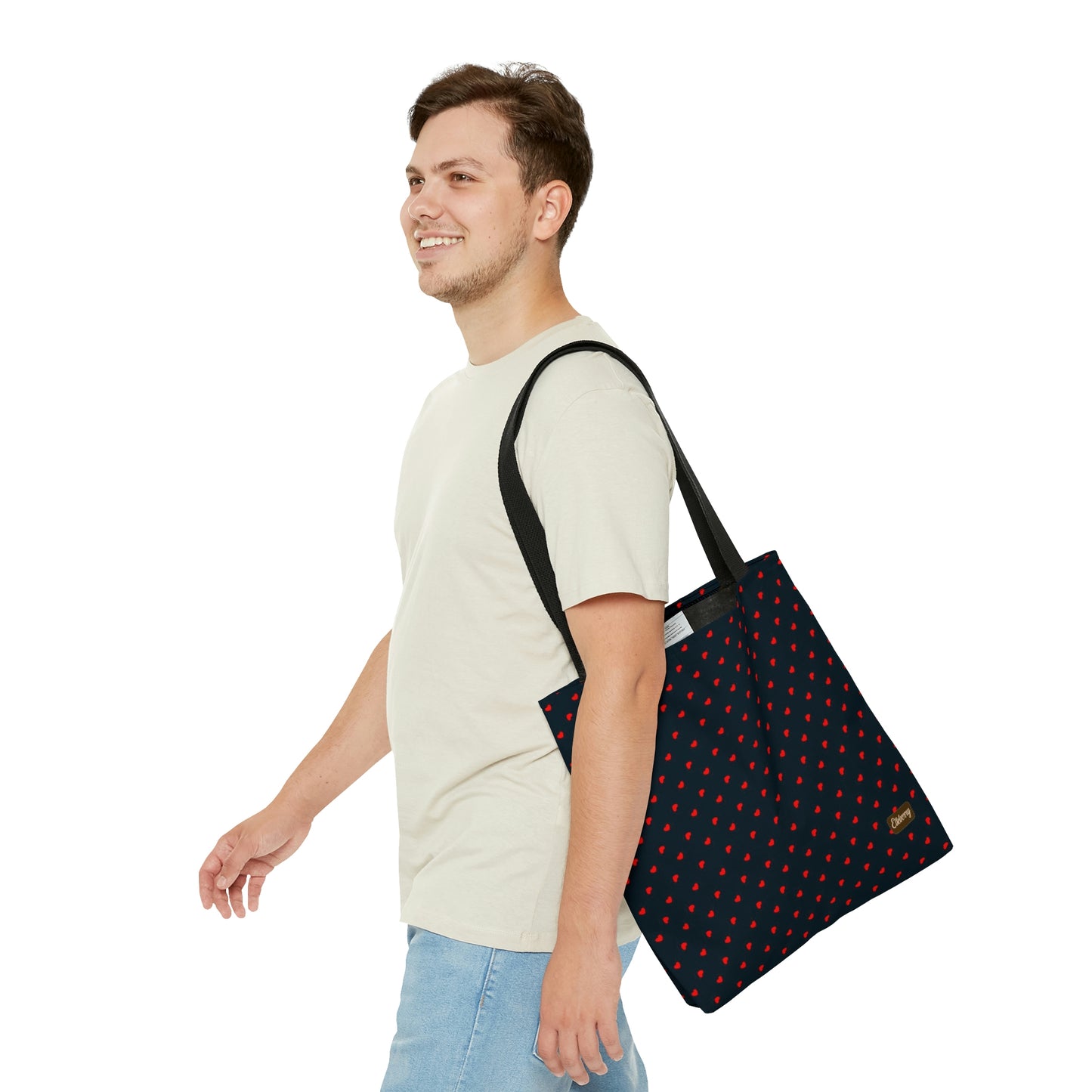 Lightweight Tote Bag - Red Hearts on Navy