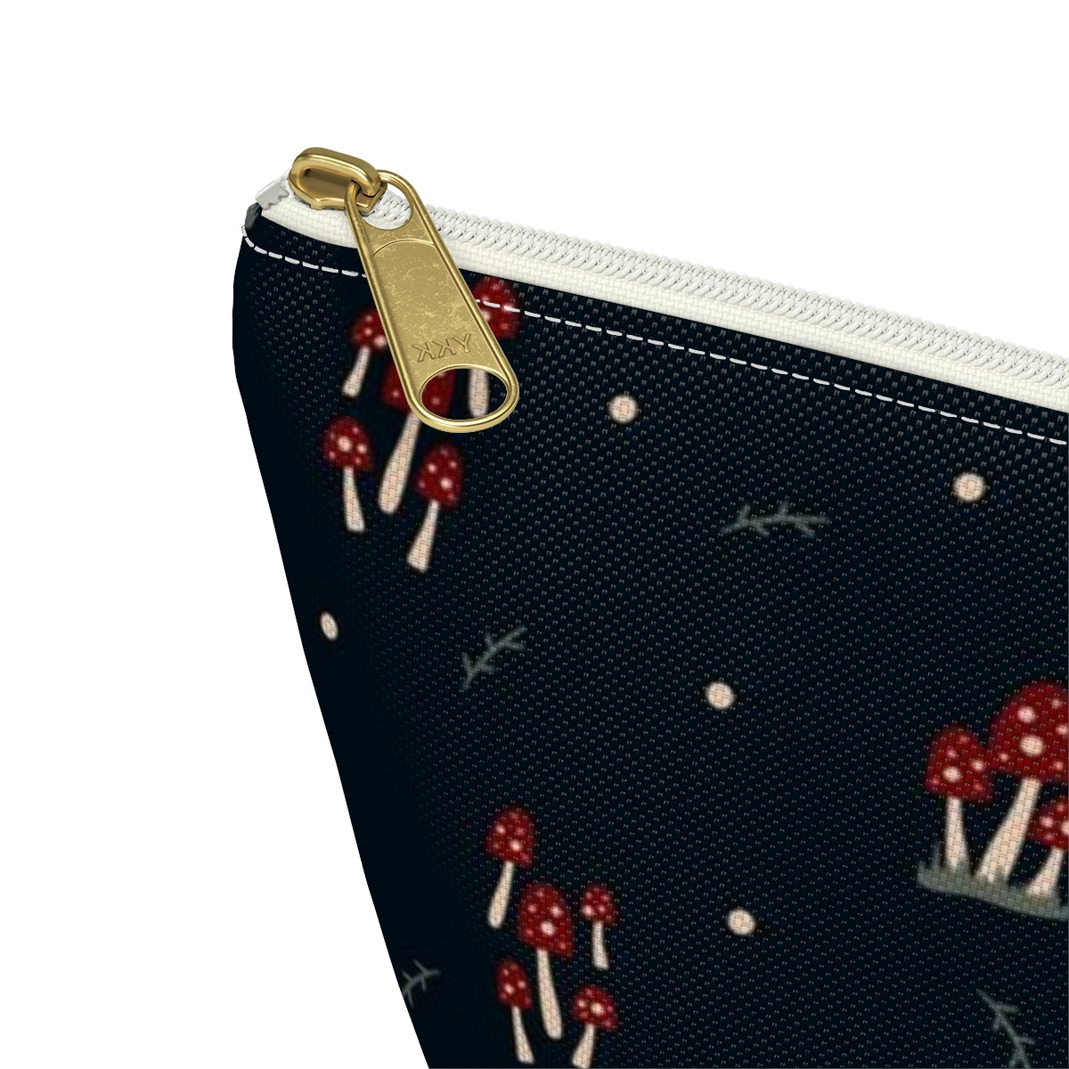 Big Bottom Zipper Pouch - Mushroom Family on Navy