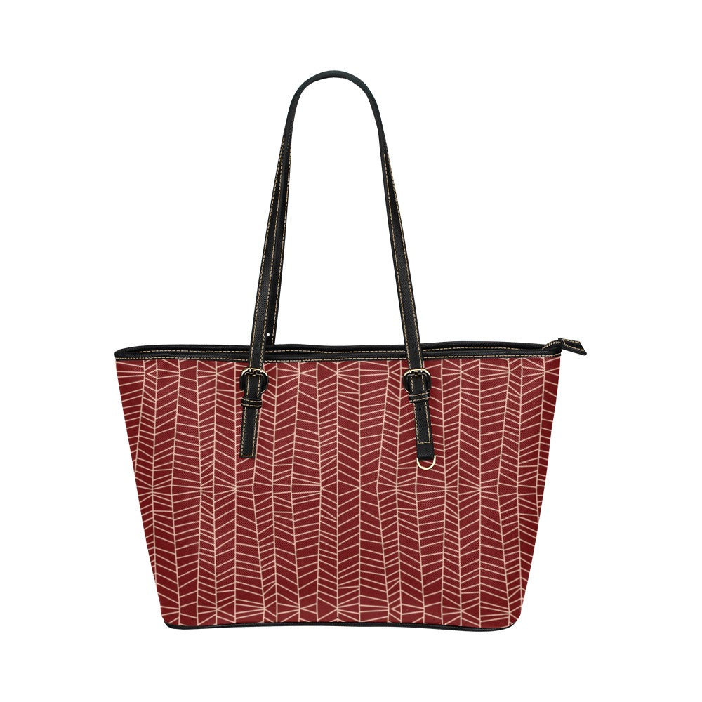 Herringbone - Berry Vegan Leather Zipper Tote Handbag (Small)