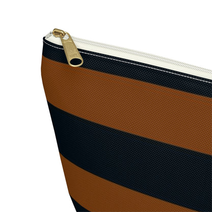 Big Bottom Zipper Pouch - Pumpkin/Navy Stripes