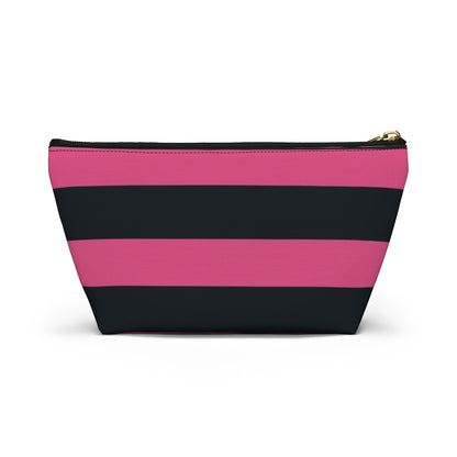 Big Bottom Zipper Pouch - Hot Pink/Navy Stripes