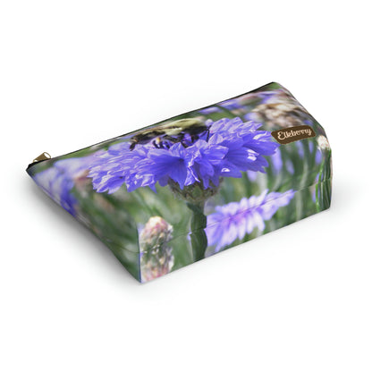 Big Bottom Zipper Pouch - Bee on Bachelor's Button