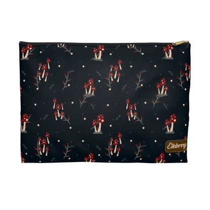 Flat Zipper Pouch - Mushroom Family on Navy