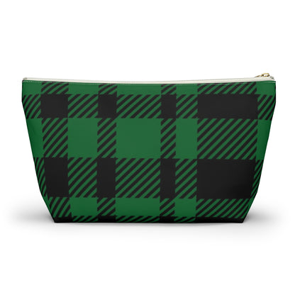 Big Bottom Zipper Pouch - Green Buffalo Check, Green Plaid