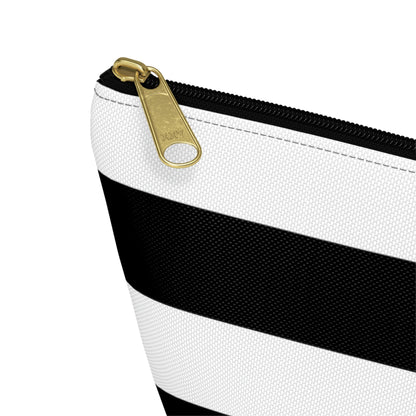 Big Bottom Zipper Pouch - Black/White Stripes