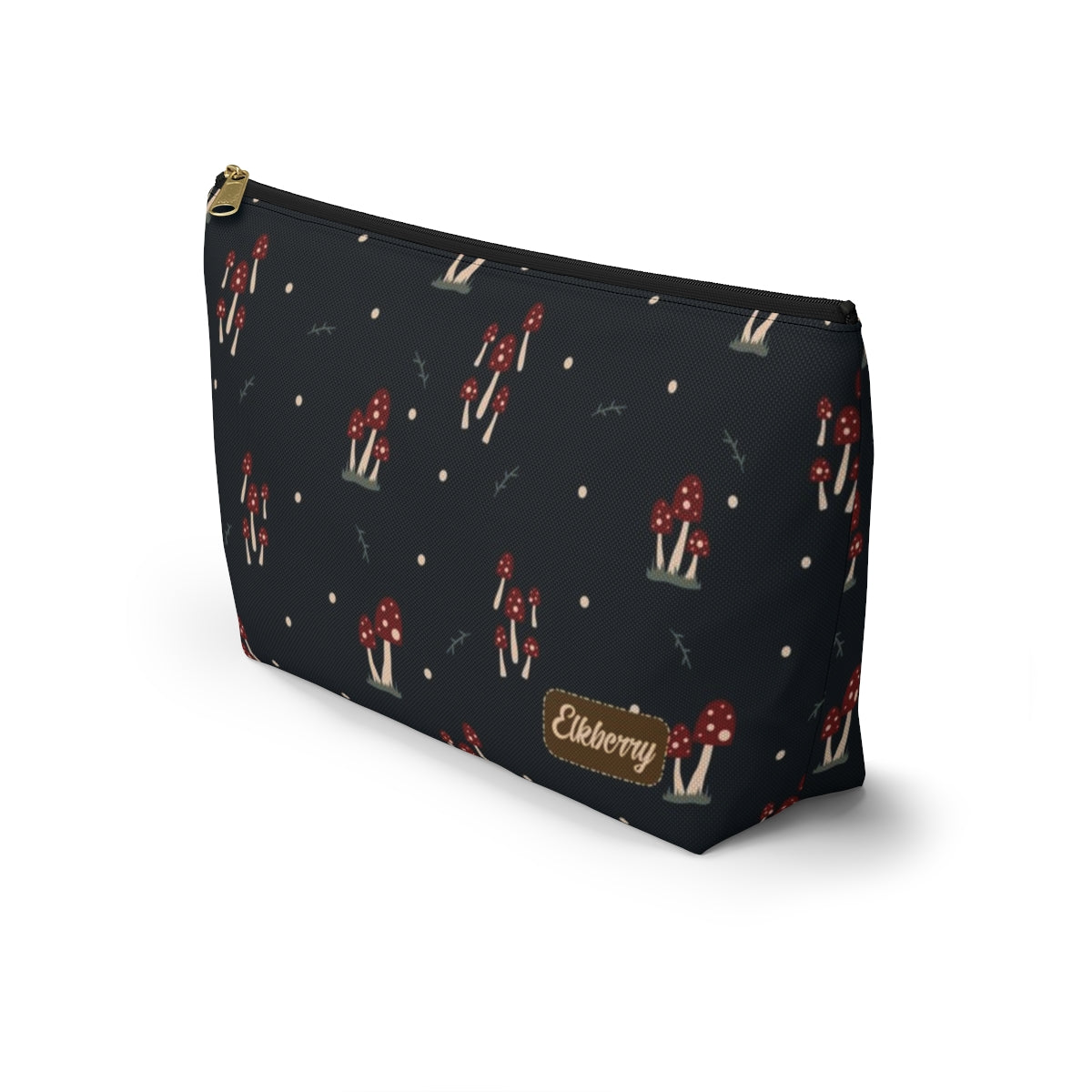 Big Bottom Zipper Pouch - Mushroom Family on Navy