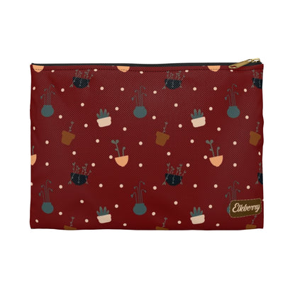 Flat Zipper Pouch - Potted Plants in Red