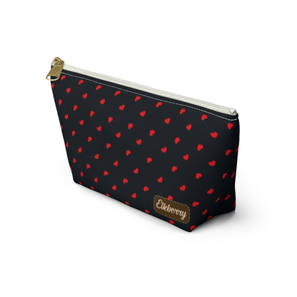 Big Bottom Zipper Pouch - Hearts on Navy