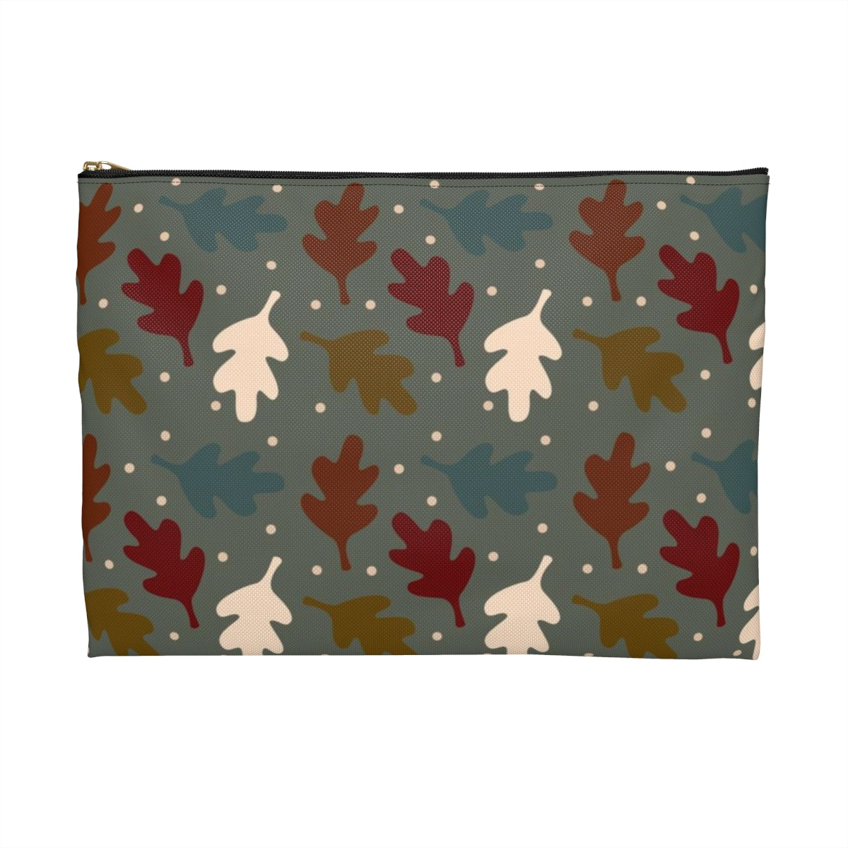 Flat Zipper Pouch - Fall Leaves on Sage