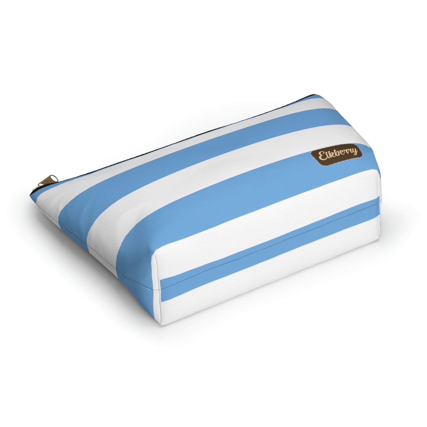 Big Bottom Zipper Pouch - Light Blue/White Stripes