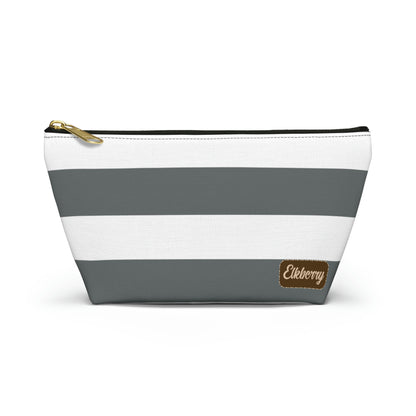 Big Bottom Zipper Pouch - Charcoal Gray/White Stripes