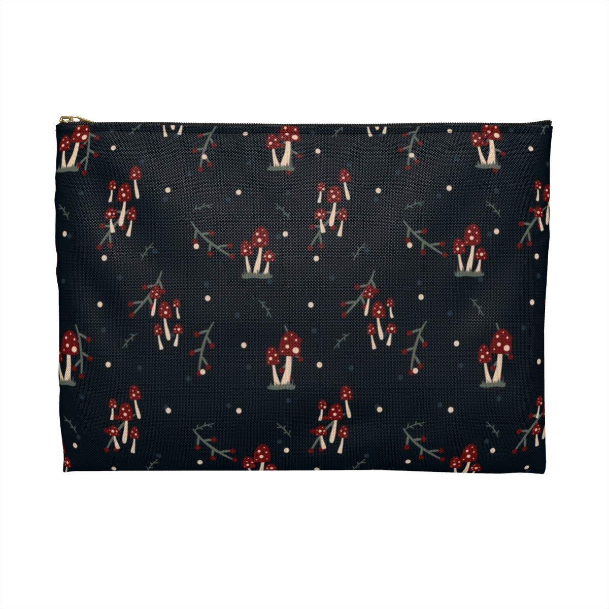 Flat Zipper Pouch - Mushroom Family on Navy