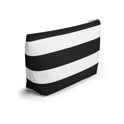 Big Bottom Zipper Pouch - Black/White Stripes