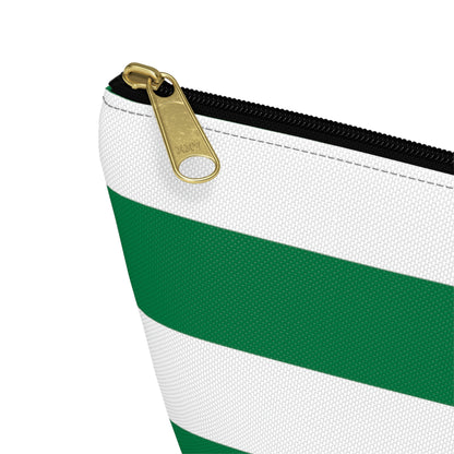 Big Bottom Zipper Pouch - Kelly Green/White Stripes