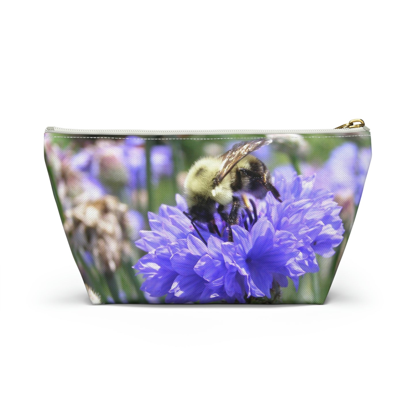 Big Bottom Zipper Pouch - Bee on Bachelor's Button