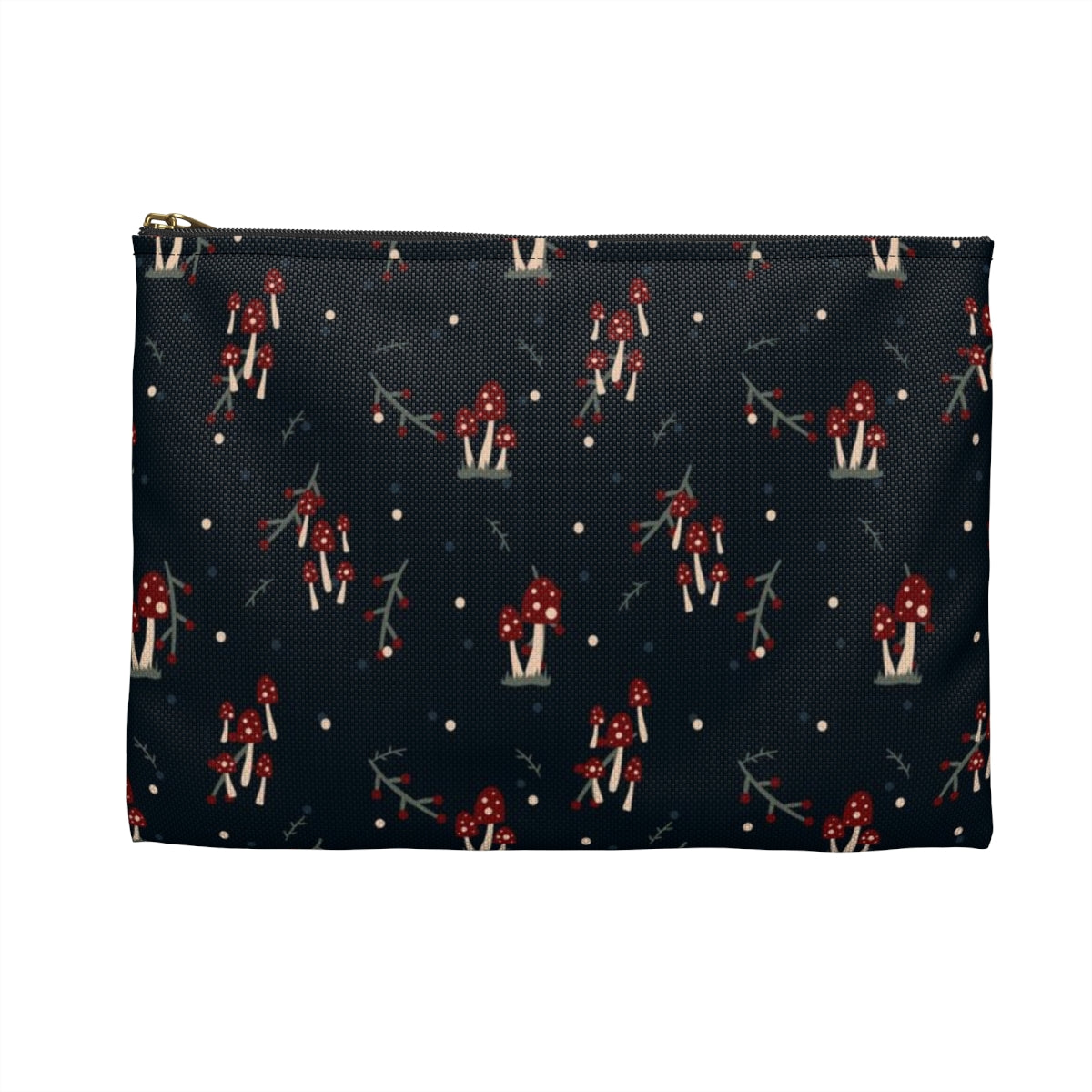 Flat Zipper Pouch - Mushroom Family on Navy