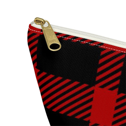 Big Bottom Zipper Pouch - Red Buffalo Check, Red Plaid