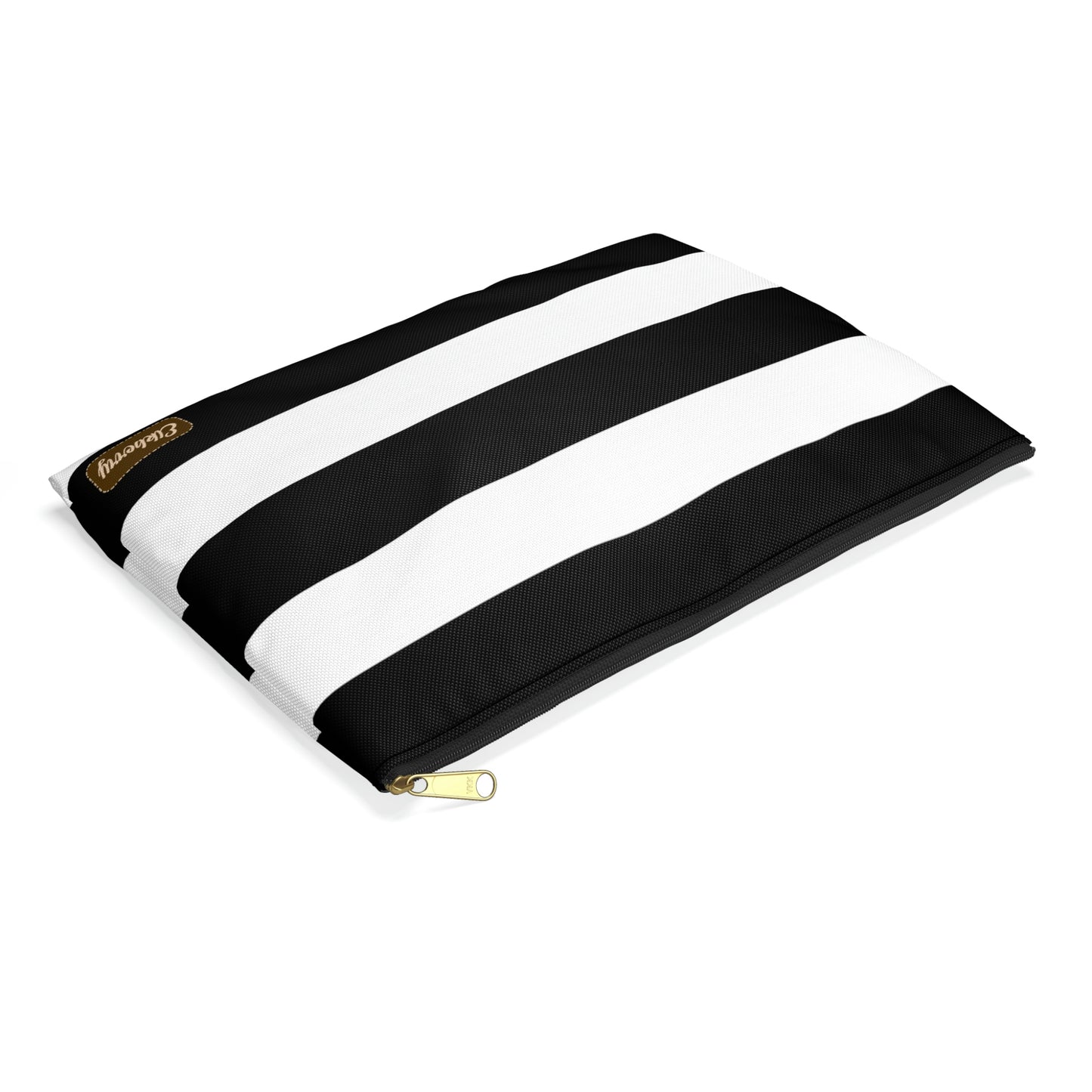 Flat Zipper Pouch - Black/White Stripes