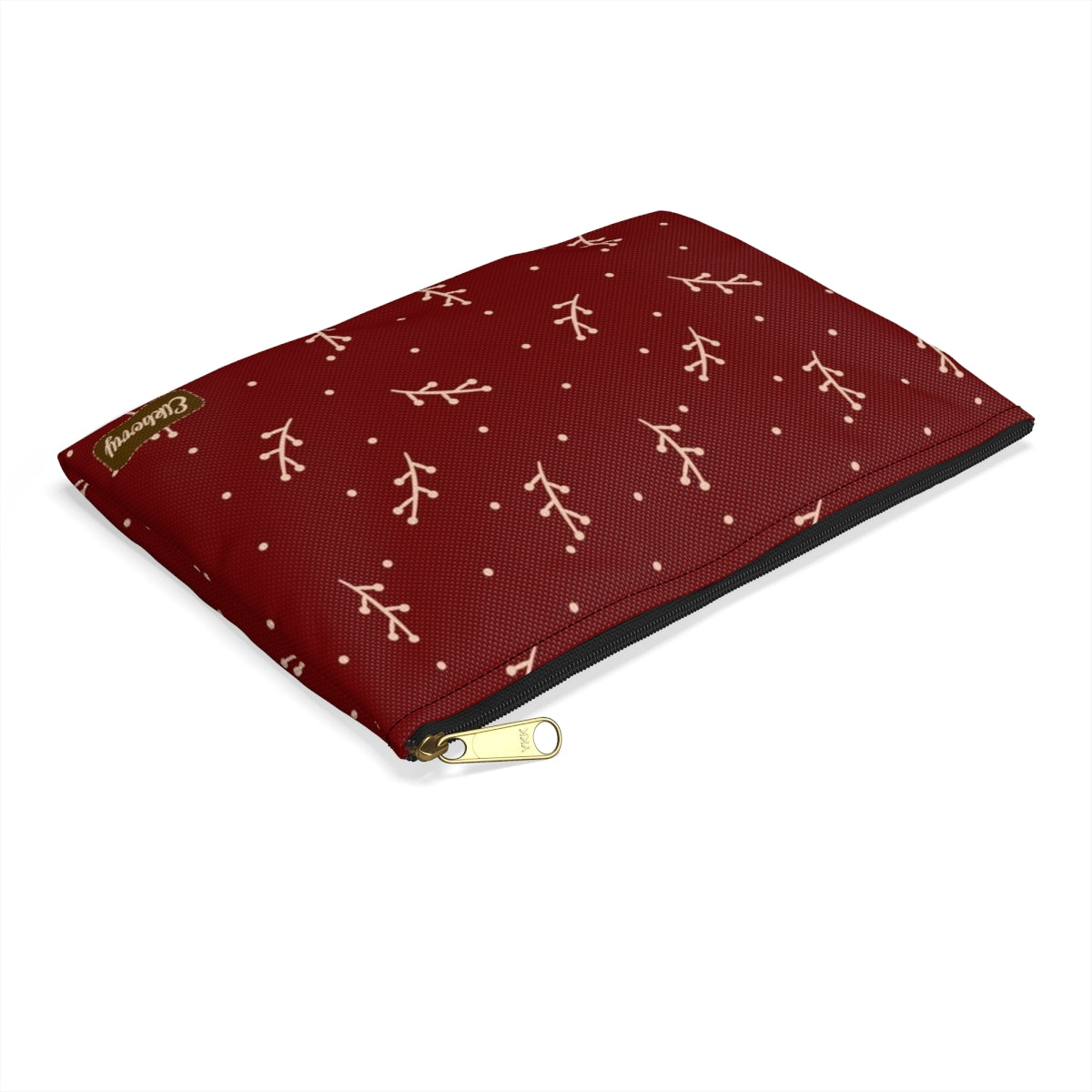 Flat Zipper Pouch - Cream Berry Branches on Berry Background