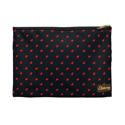 Flat Zipper Pouch - Hearts on Navy