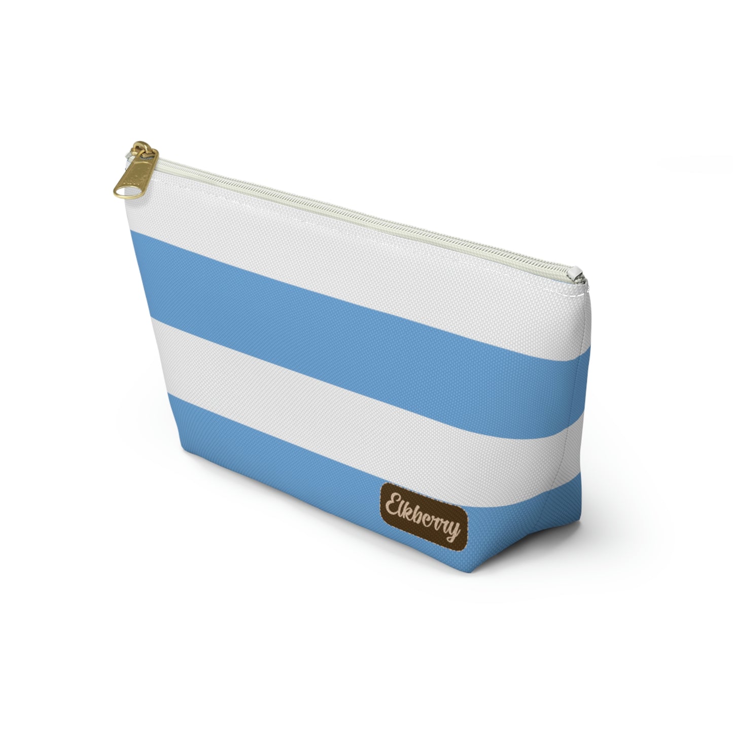 Big Bottom Zipper Pouch - Light Blue/White Stripes