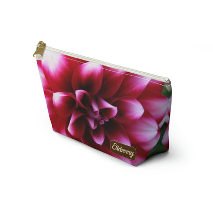 Big Bottom Zipper Pouch - Pink & White Dahlia