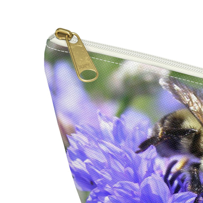 Big Bottom Zipper Pouch - Bee on Bachelor's Button