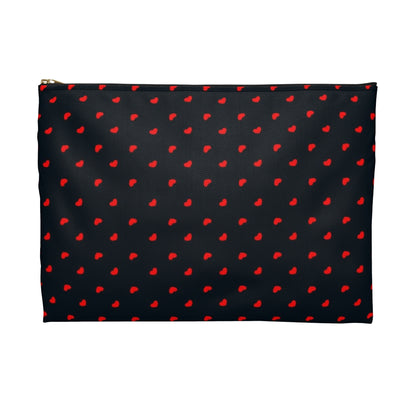 Flat Zipper Pouch - Hearts on Navy