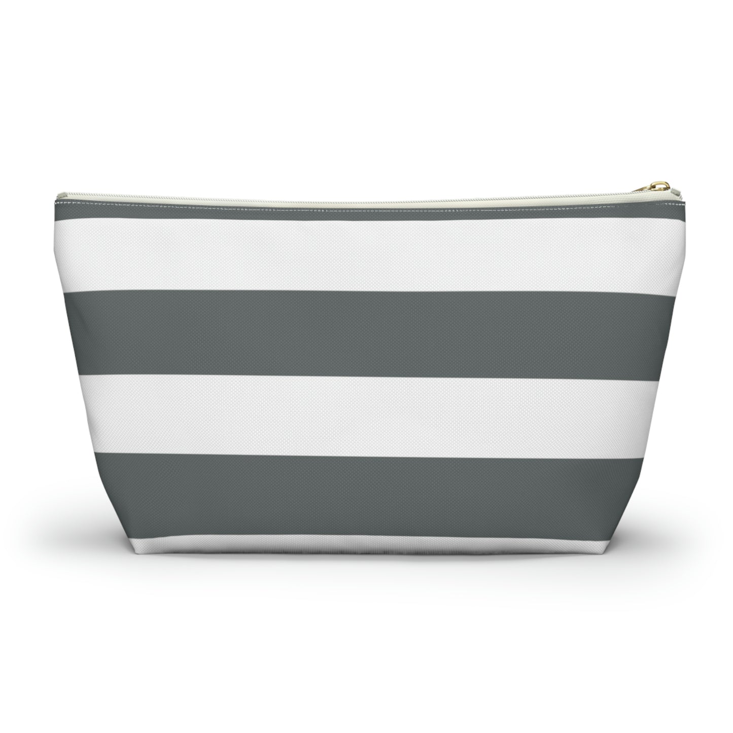 Big Bottom Zipper Pouch - Charcoal Gray/White Stripes