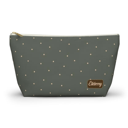 Big Bottom Zipper Pouch - Dots on Sage