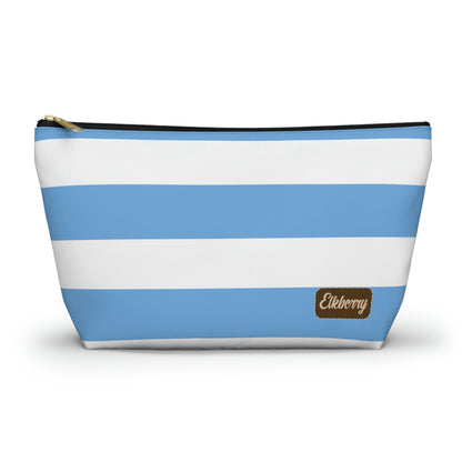 Big Bottom Zipper Pouch - Light Blue/White Stripes