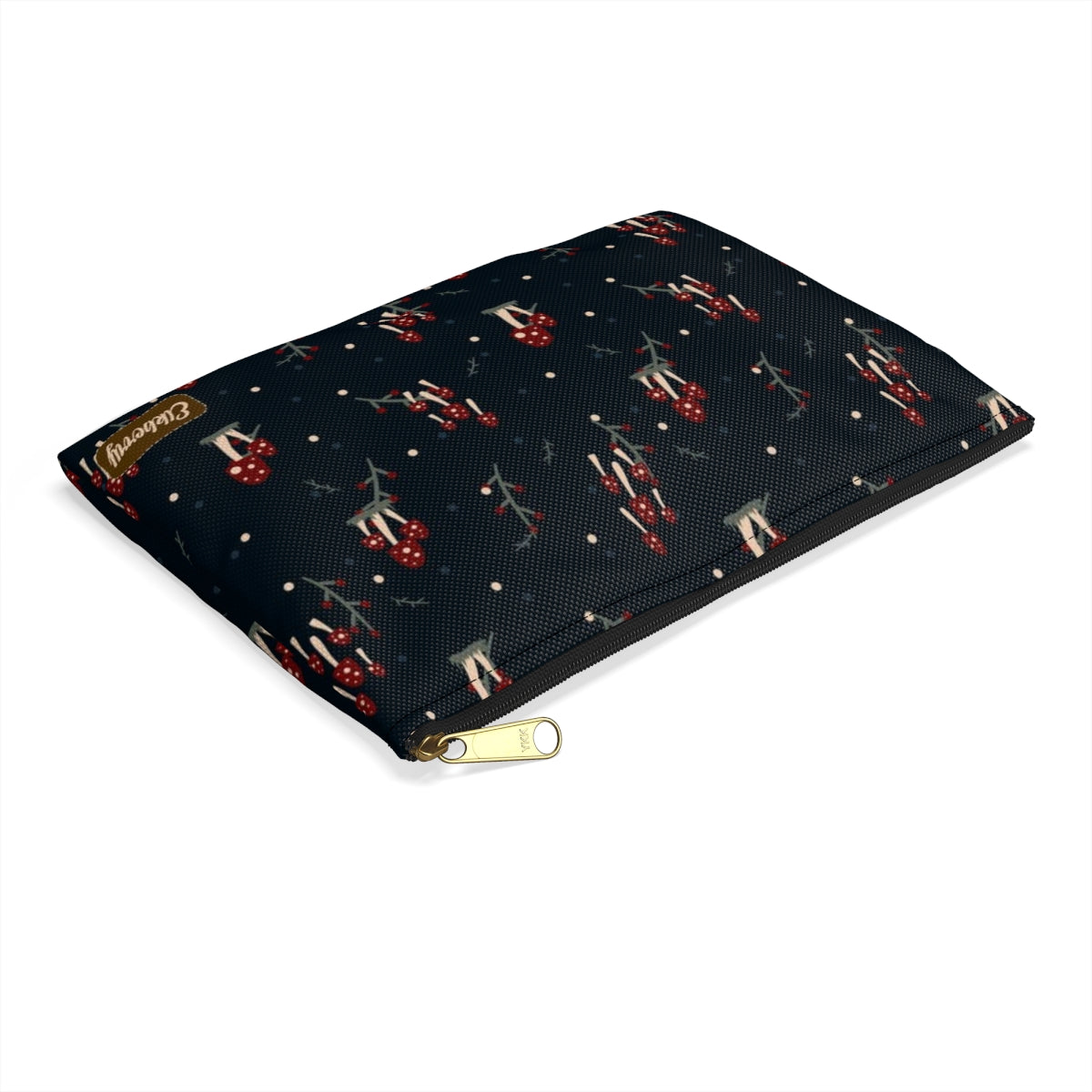 Flat Zipper Pouch - Mushroom Family on Navy