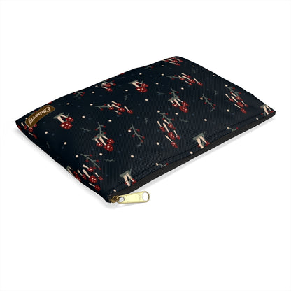 Flat Zipper Pouch - Mushroom Family on Navy